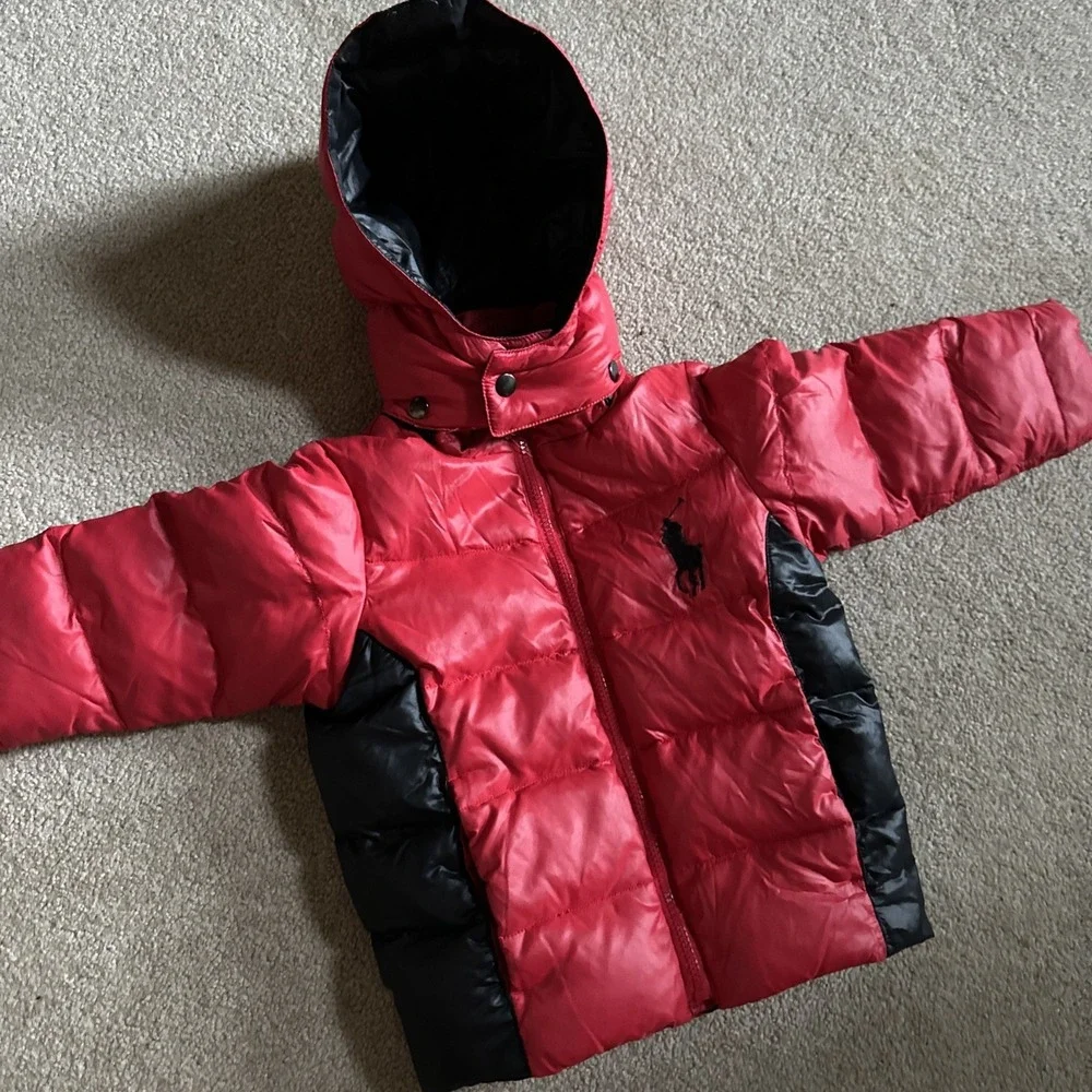 Polo Ralph Lauren Down Puffer Jacket Boys 3T Toddler Red Pony Full Zip Red Black